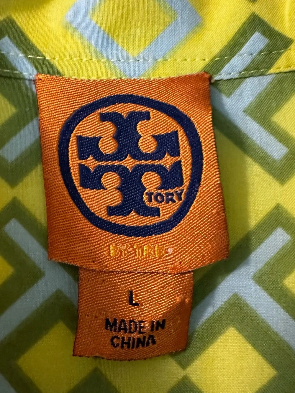 Tory Burch Yellow and Green Geometric Print Top